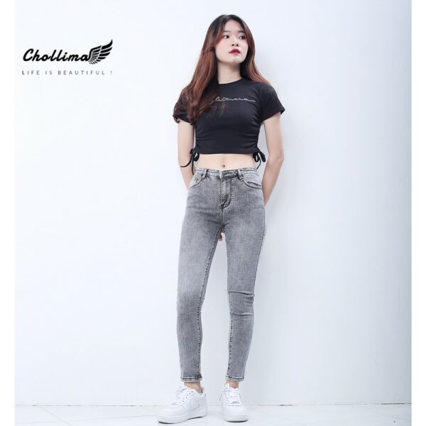 Quần jeans dài nữ co giãn Chollima cạp thường màu xám trắng QD029 - Hình ảnh 4