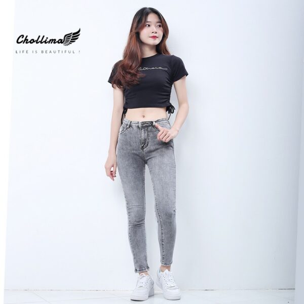 Quần jeans dài nữ co giãn Chollima cạp thường màu xám trắng QD029 - Hình ảnh 5