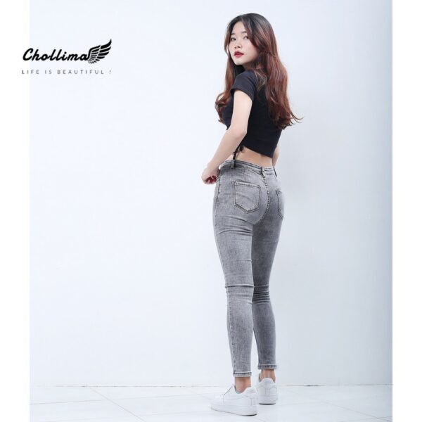 Quần jeans dài nữ co giãn Chollima cạp thường màu xám trắng QD029 - Hình ảnh 7