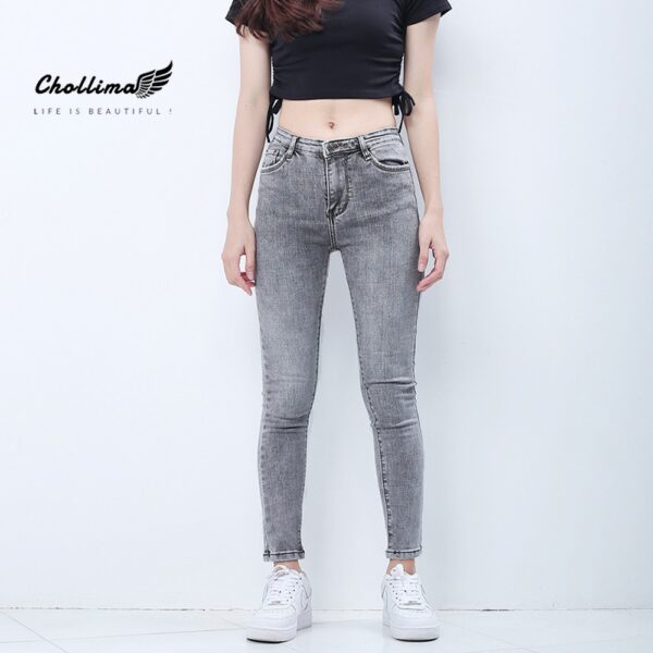 Quần jeans dài nữ co giãn Chollima cạp thường màu xám trắng QD029