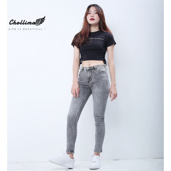 Quần jeans dài nữ co giãn Chollima cạp thường màu xám trắng QD029 - Hình ảnh 8