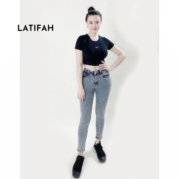 Quần jeans dài nữ co giãn LATIFAH cạp thường màu xám trắng QD029 phong cách trẻ trung năng động - Hình ảnh 3