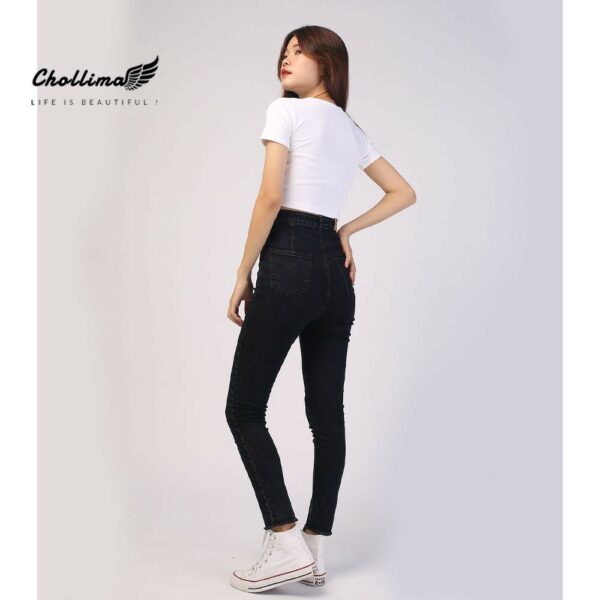Quần jeans nữ co giãn Chollima cạp siêu cao đắp 2 túi tròn QD003 phong cách hàn quốc - Hình ảnh 5