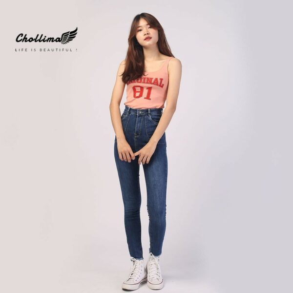 Quần jeans nữ co giãn Chollima cạp siêu cao đắp 2 túi tròn QD003 phong cách hàn quốc - Hình ảnh 7