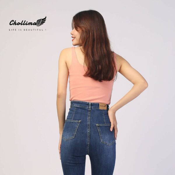 Quần jeans nữ co giãn Chollima cạp siêu cao đắp 2 túi tròn QD003 phong cách hàn quốc - Hình ảnh 8
