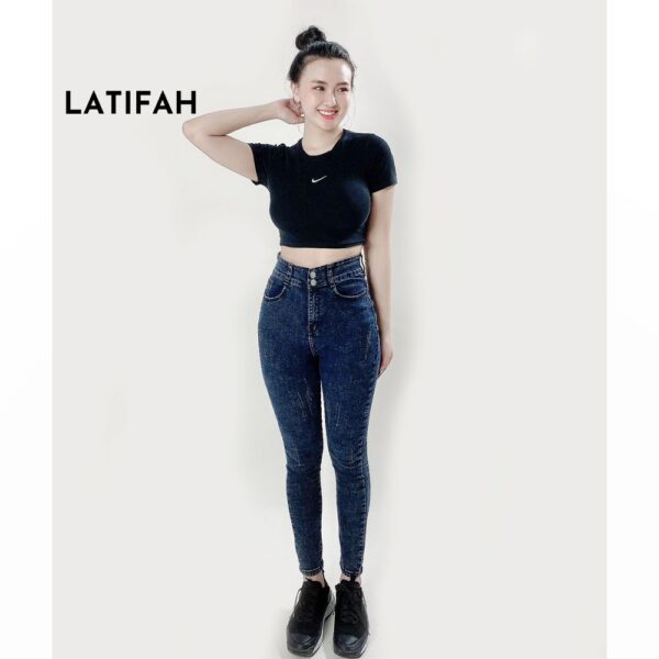 Quần jeans nữ co giãn LATIFAH cạp siêu cao mài xước màu đen xám QD038 phong cách trẻ trung năng động