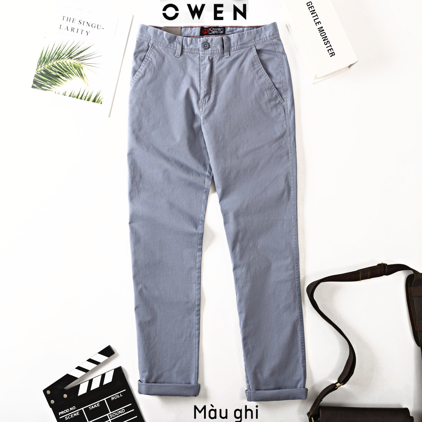 quần kaki nam OWEN chuẩn hãng màu ghi, chất kaki cotton cao cấp, dày dặn, co giãn, form đứng dáng ôm nhẹ trẻ trung, năng động, lịch sự