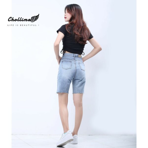 Quần ngố jeans nữ Chollima đắp túi nhỏ có nắp tua lai phong cách trẻ trung sành điệu QS023 - Hình ảnh 4