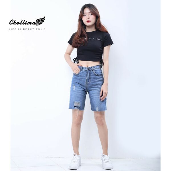 Quần ngố jeans nữ Chollima đắp túi nhỏ có nắp tua lai phong cách trẻ trung sành điệu QS023 - Hình ảnh 7