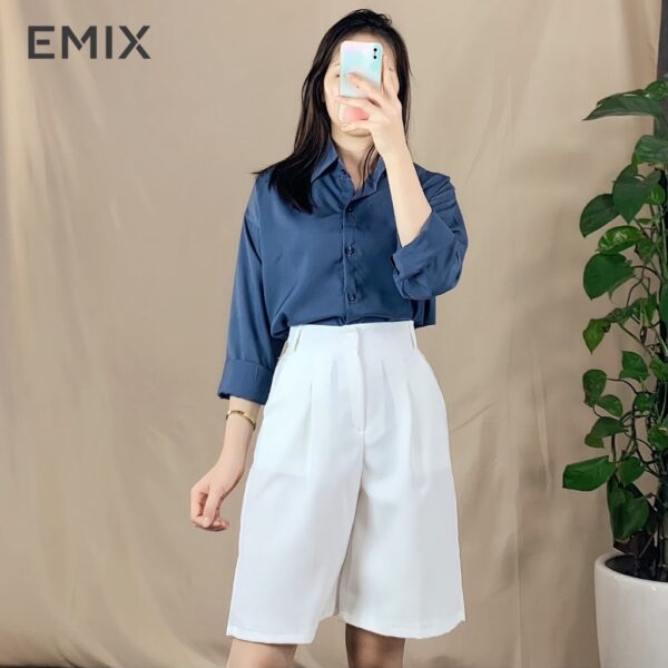 Quần short lửng ống rộng 1 ly EMIX (4 màu), dài 52cm, cạp cao, vải tuyết mưa mềm mịn, không bai màu 2066 - Ảnh 4