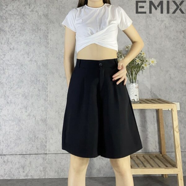 Quần short lửng ống rộng 1 ly EMIX (4 màu), dài 52cm, cạp cao, vải tuyết mưa mềm mịn, không bai màu 2066 - Ảnh 5
