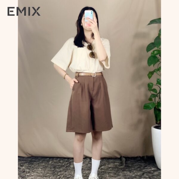 Quần short lửng ống rộng 1 ly EMIX (4 màu), dài 52cm, cạp cao, vải tuyết mưa mềm mịn, không bai màu 2066 - Ảnh 6