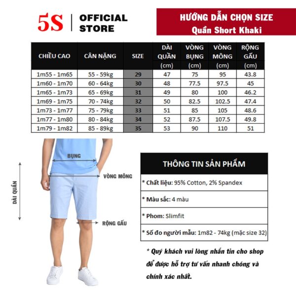 Quần Short Nam KaKi 5S ( 6 màu), Chất Liệu Cotton Premium Bền Màu, Co Giãn Tốt (QSK21004) - Hình ảnh 2