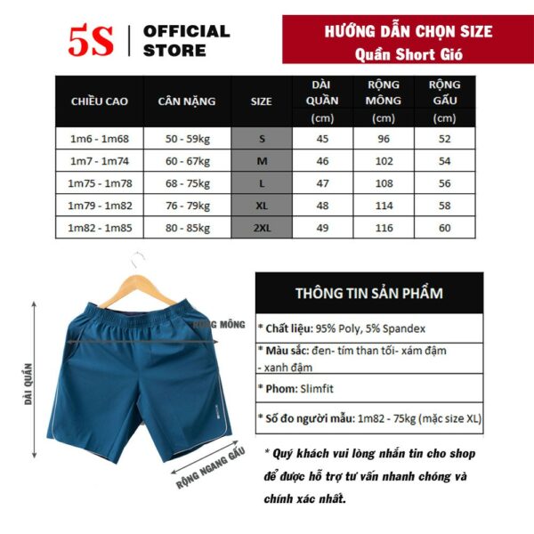 Quần Short Nam Vải Gió 5S (5 màu), Siêu Nhẹ, Bền Màu, Dáng Thể Thao, Thiết Kế Trẻ Trung Năng Động (QSG001-05) - Hình ảnh 2