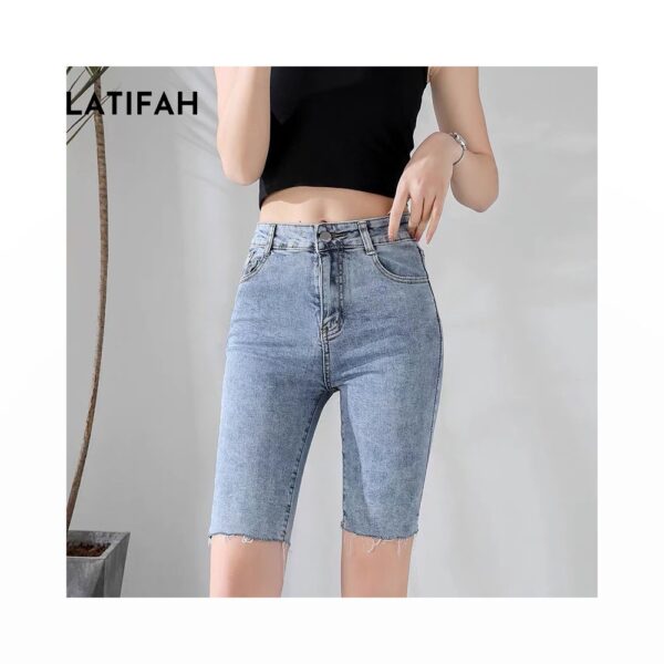 Quần short ngố jean co giãn LATIFAH trơn căn bản QS024 dễ phối đồ phong cách trẻ trung năng động - Hình ảnh 2