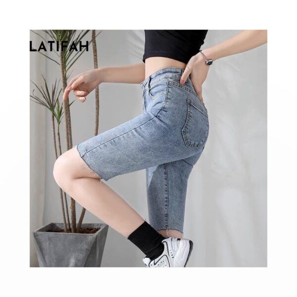 Quần short ngố jean co giãn LATIFAH trơn căn bản QS024 dễ phối đồ phong cách trẻ trung năng động - Hình ảnh 3