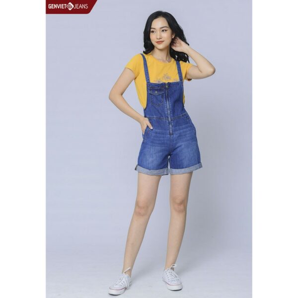 Quần Short Yếm Jeans Nữ TY409J955 GENVIET - Hình ảnh 4