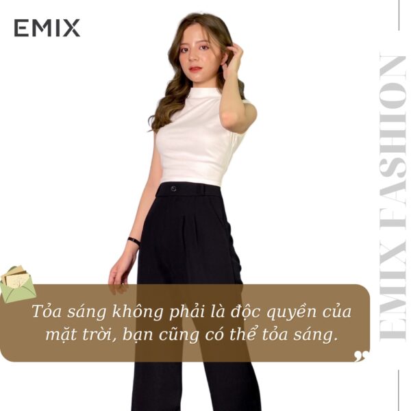 Quần tây nữ cơ bản EMIX (màu đen), dáng suông, ống rộng, dài 100cm, khóa trước, cạp cao, chất tuyết mưa mềm mịn 3100 - Hình ảnh 2
