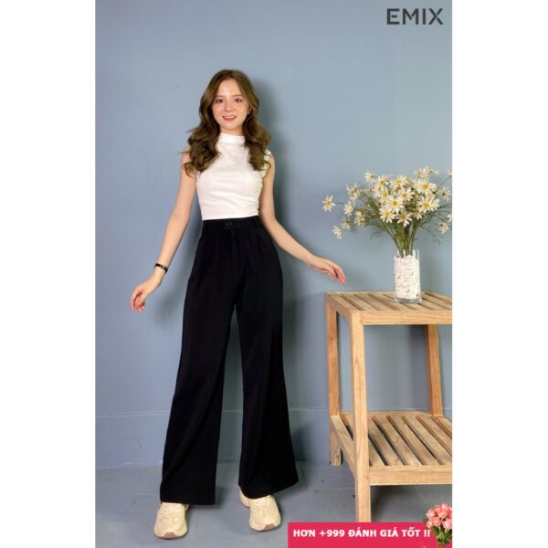 Quần tây nữ cơ bản EMIX (màu đen), dáng suông, ống rộng, dài 100cm, khóa trước, cạp cao, chất tuyết mưa mềm mịn 3100 - Hình ảnh 3