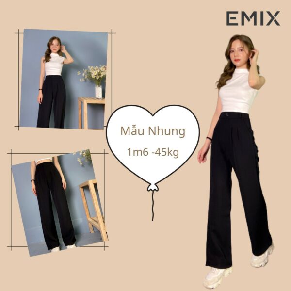 Quần tây nữ cơ bản EMIX (màu đen), dáng suông, ống rộng, dài 100cm, khóa trước, cạp cao, chất tuyết mưa mềm mịn 3100 - Hình ảnh 4