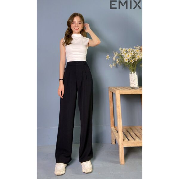Quần tây nữ cơ bản EMIX (màu đen), dáng suông, ống rộng, dài 100cm, khóa trước, cạp cao, chất tuyết mưa mềm mịn 3100 - Hình ảnh 8
