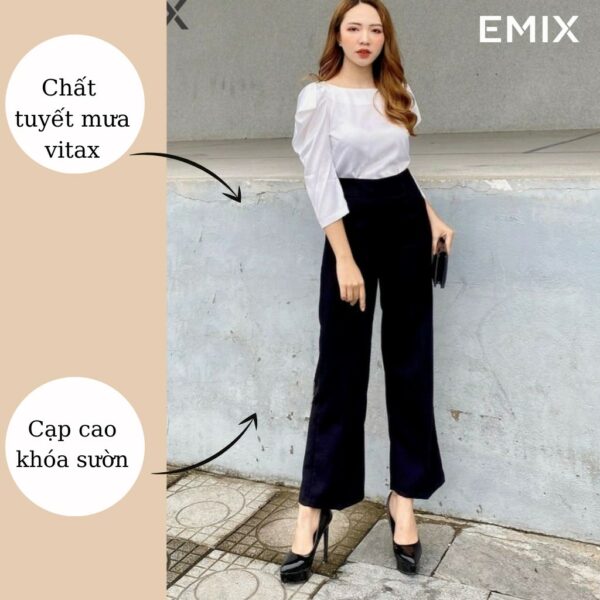 Quần tây nữ đi học ống sớ công sở EMIX (3 màu), dáng dài 100m, khóa sườn, cạp cao dài 100cm, vải tuyết mưa mềm mịn Q02 - Hình ảnh 3