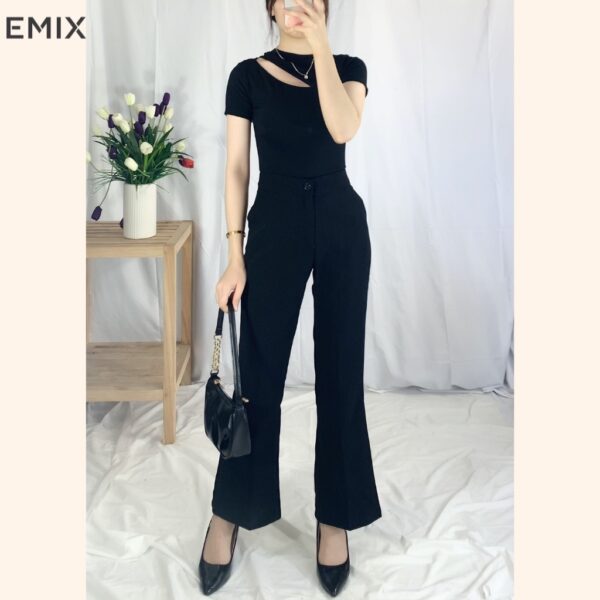 Quần tây nữ ống loe công sở cơ bản EMIX (3 màu), dáng dài 92cm, cạp cao, vải tuyết mưa mềm mịn, co giãn nhẹ Q2022 - Ảnh 9