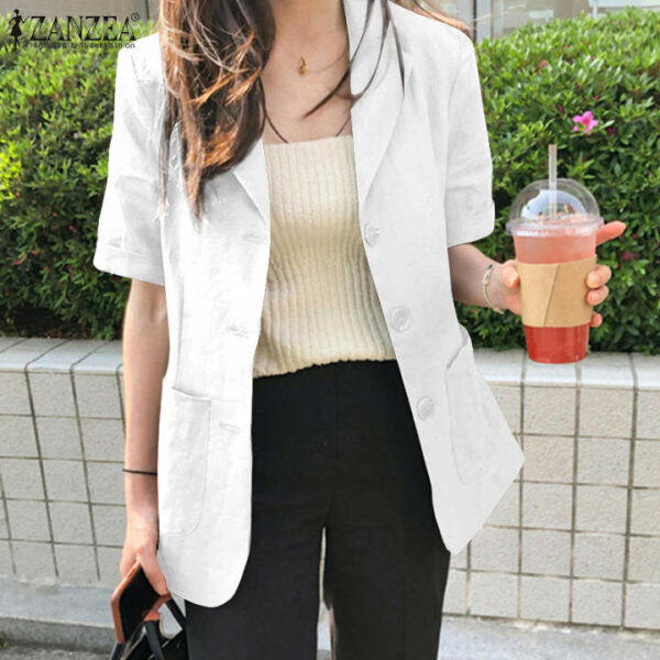 Queean Áo Blazer Nữ Cotton Cổ Điển Phong Cách Hàn Quốc Áo Khoác Ngoài Có Cúc Áo Khoác Cardigan