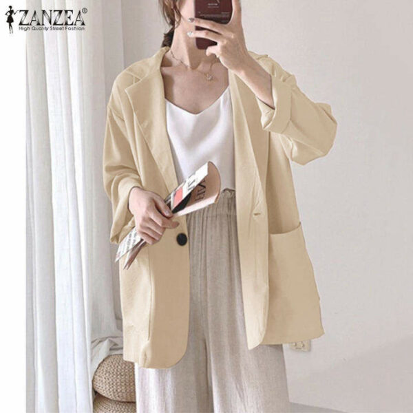 Queean Áo Khoác Blazer Nữ Phong Cách Hàn Quốc Áo Khoác Dài Tay Màu Trơn Toàn Bộ Kẻ Sọc