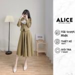 Set Chân Váy Phối Áo Sơ Mi ALICE, Thiết Kế Dài Tay Tôn Dáng Phối Nơ Cổ Sang Chảnh Cho Mùa Thu V722