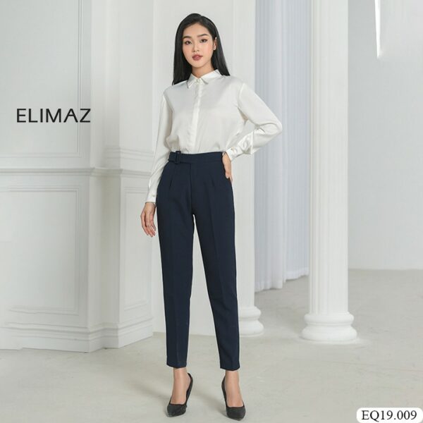 [Thiết kế mới 2021] Quần Tây Âu Nữ Công Sở Lưng Cao Elimaz, Có Đai Eo Đính Khóa Vuông Ống Đứng EQ19.009 - Ảnh 2