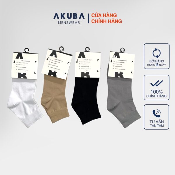 Vớ cao cổ trơn thương hiệu Akuba chất cotton mềm mại thoáng mát kháng khuẩn, chống mùi hôi, đen, trắng, nâu, xám 01U0071