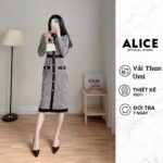 Váy Body Dài Tay Màu Ghi ALICE Chất Vải Thun Umi Hàn Mềm Mại Cao Cấp Thiết Kế Cổ Sơ Mi Đính Cúc Ngọc V732