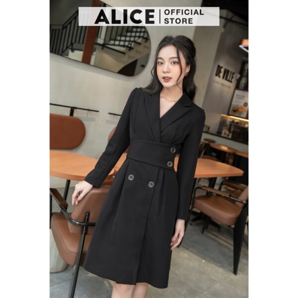Váy Công Sở Dáng Dài Cổ Vest ALICE V715, Váy Thiết Kế Đai Eo Tôn Dáng Cho Mùa Thu Đông - Hình ảnh 2