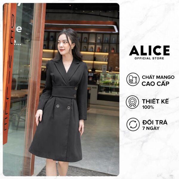 Váy Công Sở Dáng Dài Cổ Vest ALICE V715, Váy Thiết Kế Đai Eo Tôn Dáng Cho Mùa Thu Đông