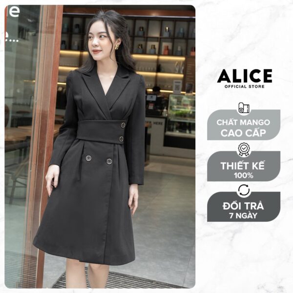 Váy Công Sở Dáng Dài Cổ Vest ALICE V715, Váy Thiết Kế Đai Eo Tôn Dáng Cho Mùa Thu Đông - Hình ảnh 8