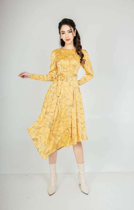 Váy in họa tiết vạt vát Cchatclothes