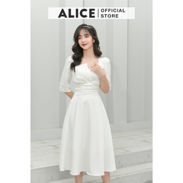 Váy Nữ Xếp Ly Cổ Vuông ALICE Thiết Kế Dáng Dài Xòe Tay Lỡ Thắt Eo Cho Nữ Đi Chơi, Đi Dự Tiệc V677 - Hình ảnh 2