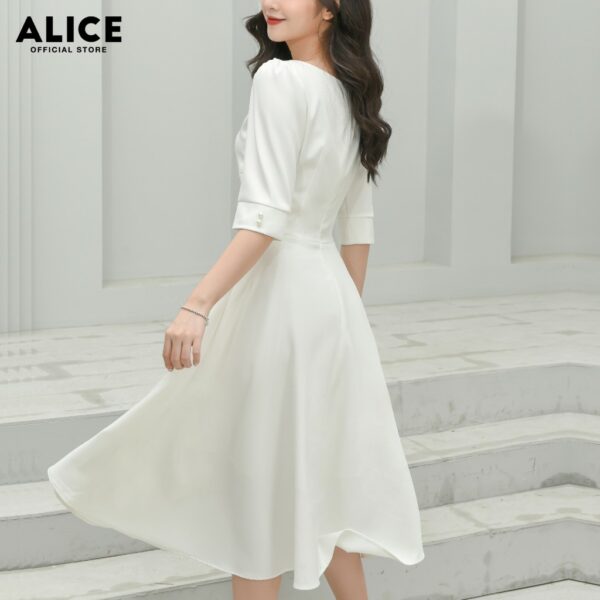 Váy Nữ Xếp Ly Cổ Vuông ALICE Thiết Kế Dáng Dài Xòe Tay Lỡ Thắt Eo Cho Nữ Đi Chơi, Đi Dự Tiệc V677 - Hình ảnh 7