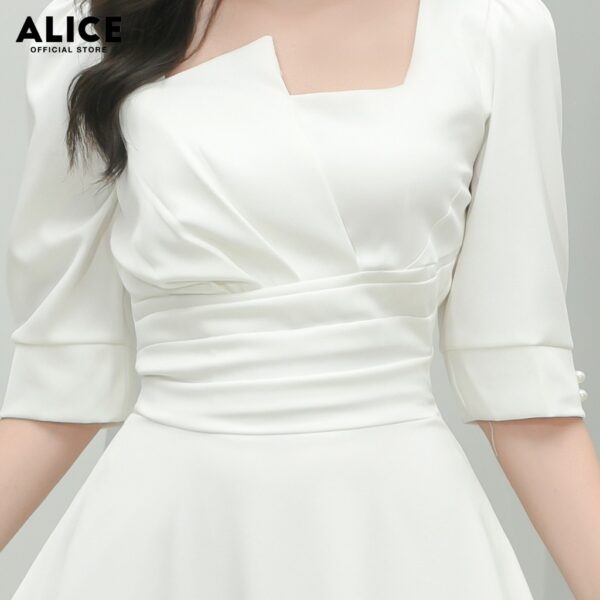 Váy Nữ Xếp Ly Cổ Vuông ALICE Thiết Kế Dáng Dài Xòe Tay Lỡ Thắt Eo Cho Nữ Đi Chơi, Đi Dự Tiệc V677 - Hình ảnh 8