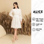 Váy Trắng Tiểu Thư Cổ Tàu ALICE Thiết Kế Chiết Eo Phối Dáng Xòe Tôn Dáng, Chất Liệu Vải Voan Hoa Nổi Thanh Lịch V776