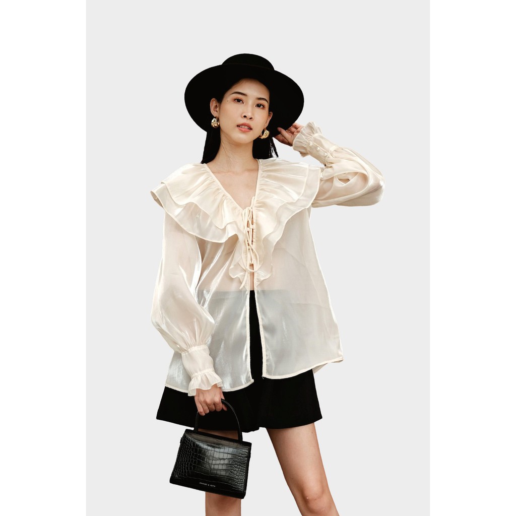 XIPI – Áo Cổ Phối Bèo Tay Phồng Màu Da