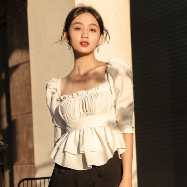 XIPI - Áo Trắng Nhún Ngực Tùng Bèo - Ảnh 2
