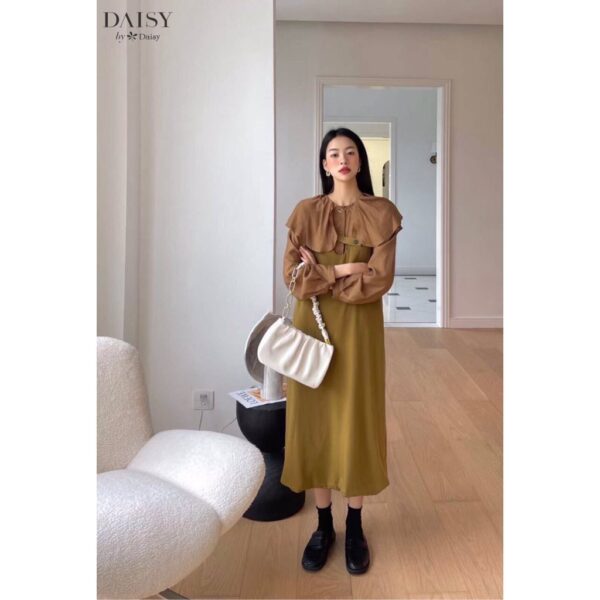 Yếm váy, Yếm DAISY dáng suông chất đũi Hàn mềm mại kèm áo sơ mi cổ bèo lên form cực xinh, cực kì bánh bèo KW5122 - Hình ảnh 2