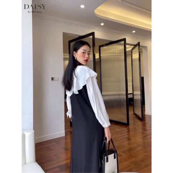 Yếm váy, Yếm DAISY dáng suông chất đũi Hàn mềm mại kèm áo sơ mi cổ bèo lên form cực xinh, cực kì bánh bèo KW5122 - Hình ảnh 5