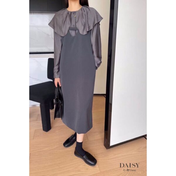 Yếm váy, Yếm DAISY dáng suông chất đũi Hàn mềm mại kèm áo sơ mi cổ bèo lên form cực xinh, cực kì bánh bèo KW5122 - Hình ảnh 6