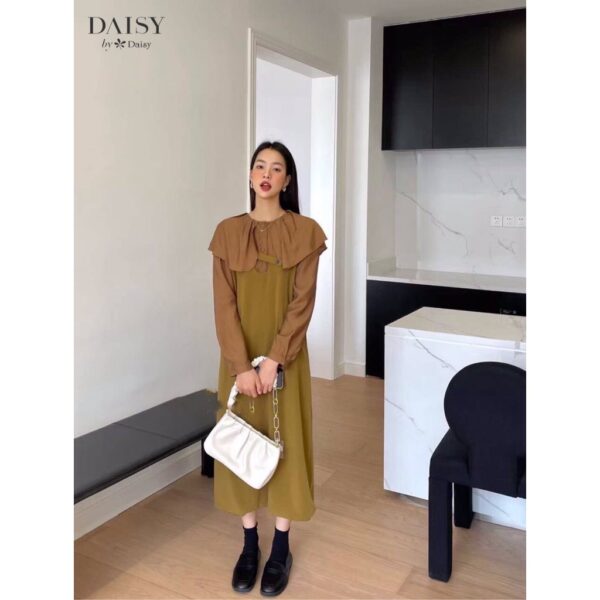 Yếm váy, Yếm DAISY dáng suông chất đũi Hàn mềm mại kèm áo sơ mi cổ bèo lên form cực xinh, cực kì bánh bèo KW5122 - Hình ảnh 8