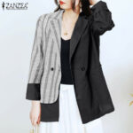 ZANZEA Áo Blazer Cotton Dài Tay Kẻ Sọc Cho Nữ Áo Khoác Dáng Rộng Thường Ngày Có Cúc