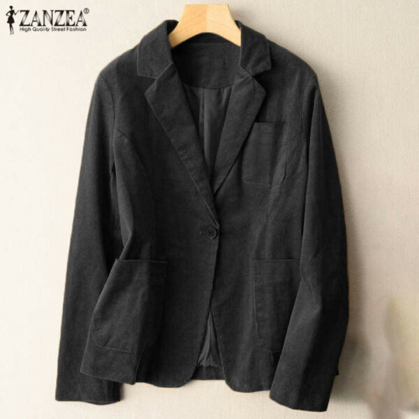 ZANZEA Áo Blazer Nhung Kẻ Cổ Điển Tay Dài Cho Nữ Áo Khoác Ngoài Có Cúc Thường Ngày Dáng Rộng