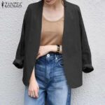 ZANZEA Áo Blazer Phía Trước Sang Trọng Cho Nữ Áo Khoác Dáng Rộng Thường Ngày Màu Trơn Dài Tay